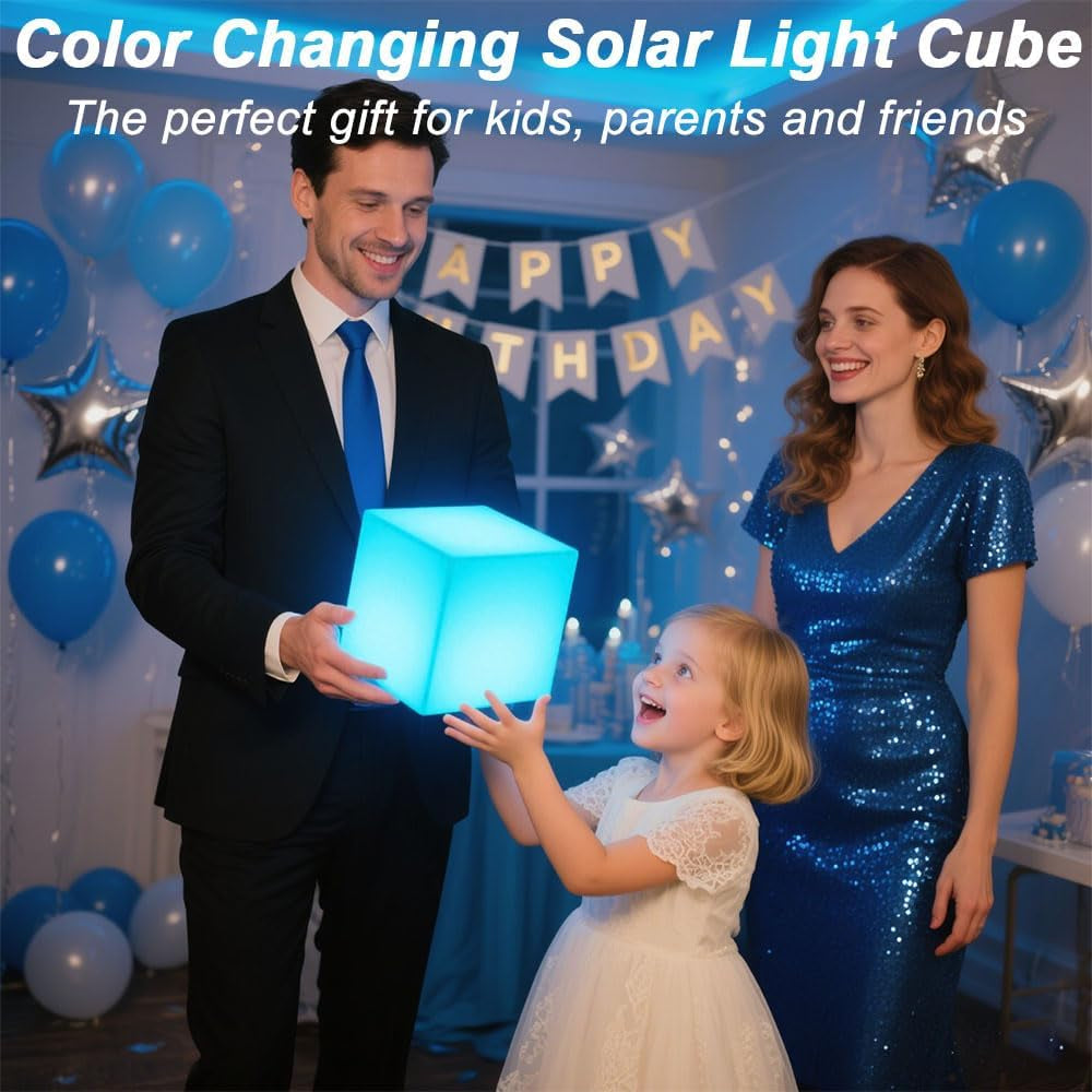 Solar Powered Color-Changing Cube Light – 8 Inch