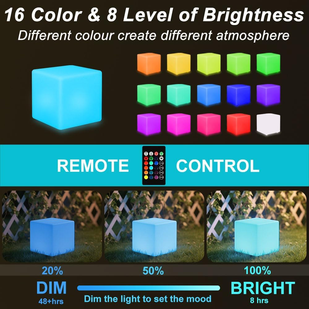 Solar Powered Color-Changing Cube Light – 8 Inch