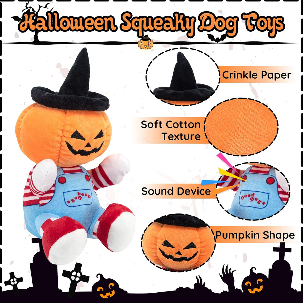 Halloween Dog Squeaky Toy - Pumpkin Plush Dog Chew Toy with Crinkle Paper, Durable Stuffed Toy for Small, Medium & Large Breeds, Festive Halloween Pet Toy
