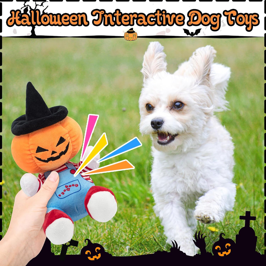Halloween Dog Squeaky Toy - Pumpkin Plush Dog Chew Toy with Crinkle Paper, Durable Stuffed Toy for Small, Medium & Large Breeds, Festive Halloween Pet Toy