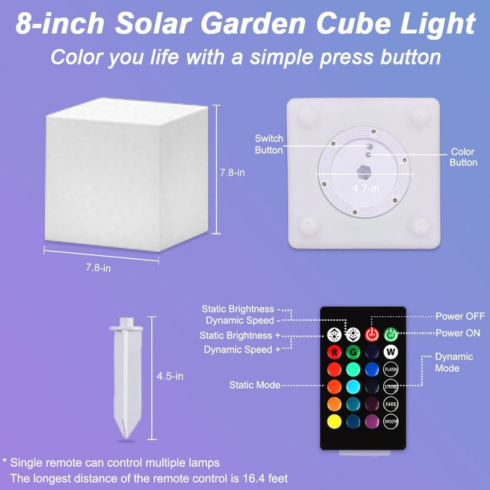 Solar Powered Color-Changing Cube Light – 8 Inch