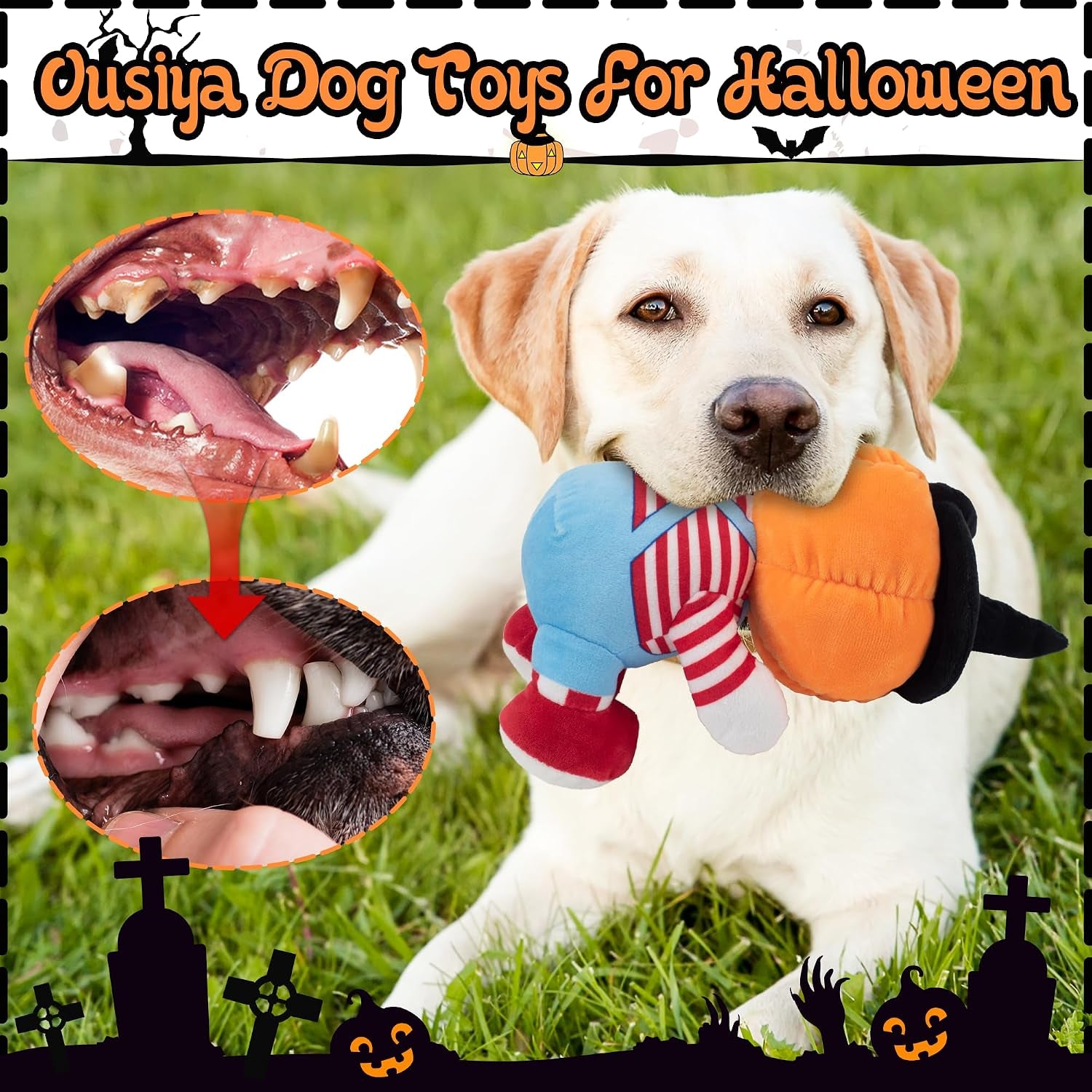Halloween Dog Squeaky Toy - Pumpkin Plush Dog Chew Toy with Crinkle Paper, Durable Stuffed Toy for Small, Medium & Large Breeds, Festive Halloween Pet Toy