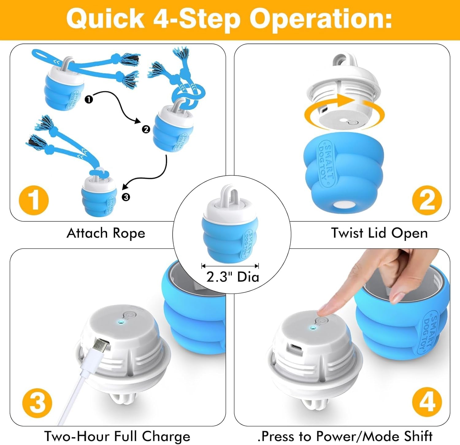 Interactive Dog Toys Ball - Fun Moving Dog Toys to Keep Them Busy | Rechargeable Smart Automatic Dog Ball for Large, Medium, and Small Puppy Dogs for Boredom, Blue
