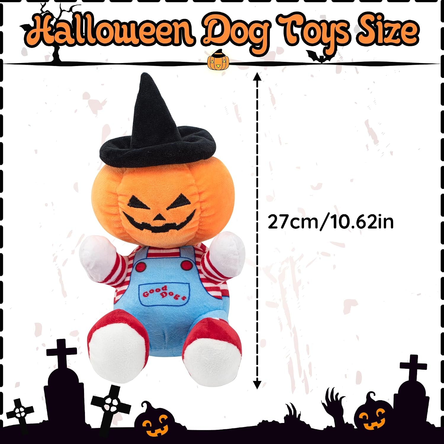 Halloween Dog Squeaky Toy - Pumpkin Plush Dog Chew Toy with Crinkle Paper, Durable Stuffed Toy for Small, Medium & Large Breeds, Festive Halloween Pet Toy