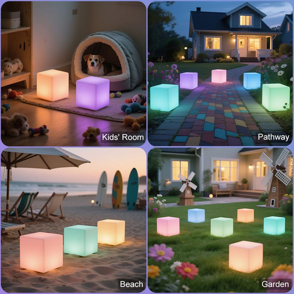 Solar Powered Color-Changing Cube Light – 8 Inch